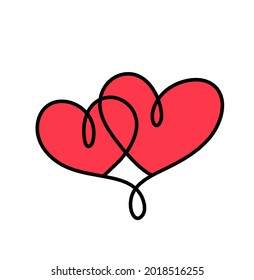 Resumen del color del corazón como dibujo continuo de línea sobre fondo blanco. Vector