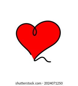 Abstract color heart as continuous line drawing on white background. Vector