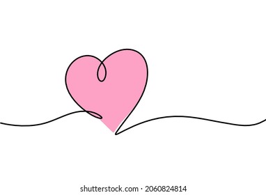 Abstract color hearts as continuous line drawing on white as background. Vector