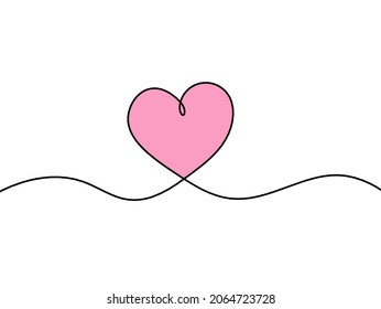 Abstract color hearts as continuous line drawing on white as background. Vector