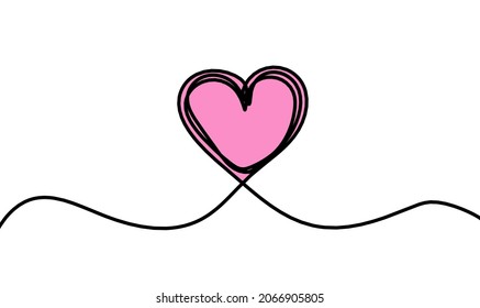 Abstract color hearts as continuous line drawing on white as background. Vector