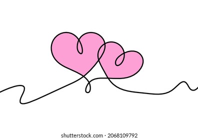 Los corazones de color abstracto como un dibujo continuo de línea sobre el blanco como fondo. Vector