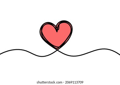Abstract color hearts as continuous line drawing on white as background. Vector