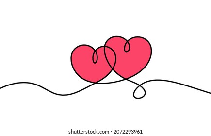 Abstract color hearts as continuous line drawing on white as background. Vector