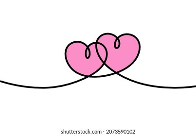 Abstract color hearts as continuous line drawing on white as background. Vector
