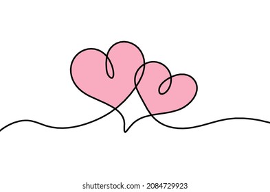 Los corazones de color abstracto como un dibujo continuo de línea sobre el blanco como fondo. Vector
