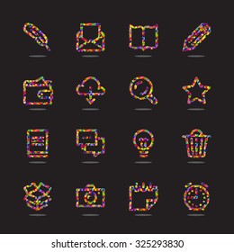 Abstract color Icon set for web and mobile. Modern minimalistic flat design elements of working with paper, reading and writing, time management and ideas