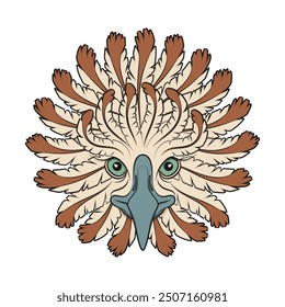 Abstract color illustration with eagle head and feathers. Isolated vector object on white background.