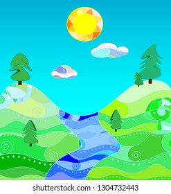 abstract color image of the sun and fields