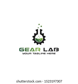 Abstract color lab logo. vector laboratory, chemical, medical test logo, icon. modern design with Gear and bottles.
