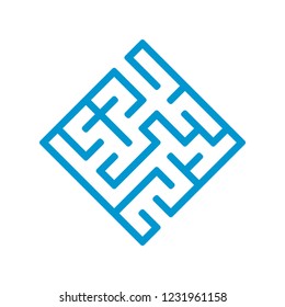 Abstract color labyrinth in the form of a diamond. Game for kids. Puzzle for children. One entrance, one exit. Labyrinth conundrum. Flat vector illustration