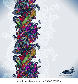 Abstract color lacy pattern of the elements of flowers and butterflies.Vector colorful seamless background. Bright colors for decoration and scenery, presentations and gifts for your design