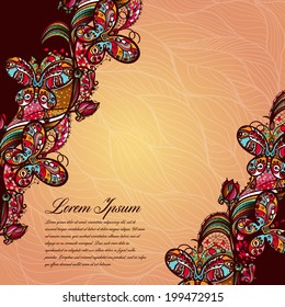 Abstract color lacy pattern of the elements of flowers and butterflies.Vector colorful background. Bright colors for decoration and scenery, presentations and gifts for your design
