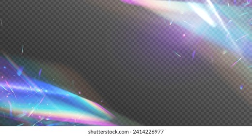 Resumen de color de fondo de efecto de luz con chispas. Efecto prisma luminoso de color arcoiris, fondo transparente. Aurora borealis efecto claro transparente.	