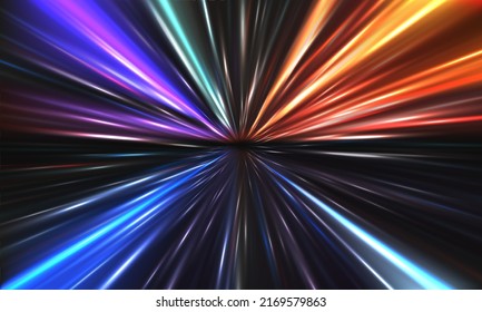 Abstract color light high speed zoom fast night background vector illustration.