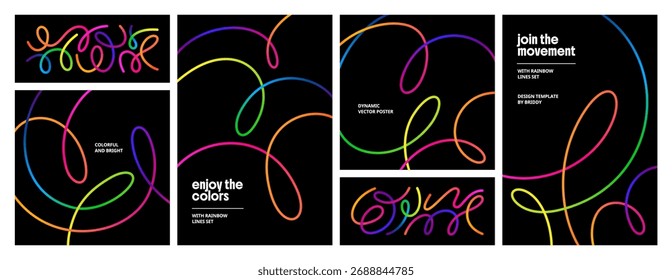 Gráficos de forma de línea de color Abstractas. Diseño de patrón de línea de degradado de Vector. Fondos modernos 3D con ondas de cinta de colores del arco iris