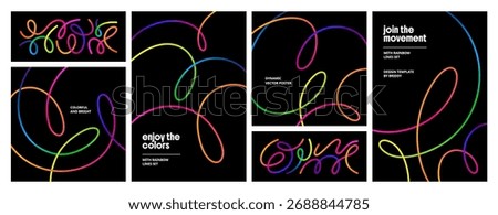 Abstract Color Line Shape Graphics. Vector Gradient Line Pattern Design. 3D Modern Backgrounds with Rainbow Colored Ribbon Waves
