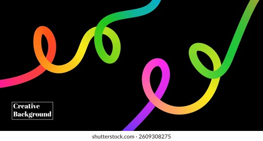 Abstract Color Line Shape on Black Background. Gradient Curve Wave Pattern and Doodle Geometric Design Element