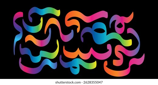 Forma de Linha de Cor Abstrata em um Plano de Fundo Preto. Padrão De Onda De Gradiente De Curva De Vetor. Elemento de design geométrico Doodle