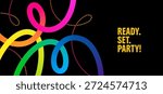 Abstract Color Line Shapes Pattern. 3D Gradient Wave Ribbon. Vector Party Background Design with Bright Gradient Lines and Necklaces.