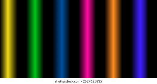Abstract Color Line Shapes Pattern on Black Background. 3D Wave Shapes with Gradient. Vector Squiggle Graphic Element. Fun Rainbow Colored Wavy Ribbons