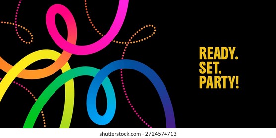 Abstract Color Line Shapes Pattern. 3D Gradient Wave Ribbon. Vector Party Background Design with Bright Gradient Lines and Necklaces.
