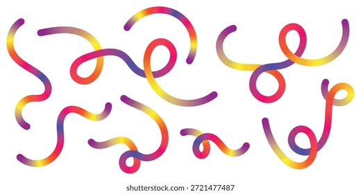 Abstract Color Line Shapes.vector Gradient Color Lines Set. 3D Wave Line Shapes Pattern. Rainbow Color Ribbons vector.eps