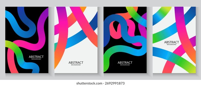 Fondo de líneas de color Abstractas. con patrón de Formas de color de onda. Elementos gráficos fluidos de colores de arco iris. Carteles con cintas onduladas y espirales 3D, tarjetas de ondas de colores, cubierta, alisador, Anuncio de cubierta.