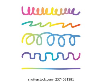 Abstract color lines with gradient, wavy swirl vector illustration on transparent background