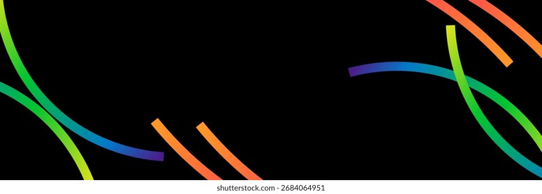 Líneas de color Abstractas sobre un fondo negro. Un Patrón De Gradiente De Forma De Onda De Vector. Un Diseño gráfico de nudo de cinta de arco iris 3D con un elemento de garabato de Bucle moderno.