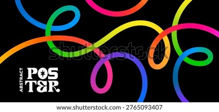 Abstract Color Lines Pattern with Curve Gradient and Wave Shapes. Vector Background with 3D Dynamic Lines. Modern Graphic Design with Fun Rainbow Ribbons Pattern