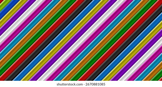 Líneas de color Abstractas sin patrón, como un lápiz de color, disposición diagonal, fondo de vista superior. Concepto de regreso a la escuela. Textura de relleno de papel de envolver, tela o Web