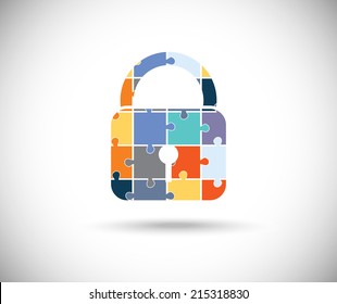 Abstract color lock built of puzzle pieces