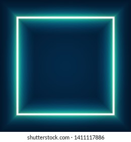 Abstract color neon square with glowing lines. Design element for your ad, sign, poster, banner. Vector illustration