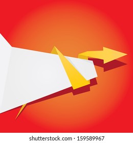 Abstract color origami paper banner on red background. Vector origami Speech bubble. Vector abstract origami background for website or cover design and christmas background. Orange stylish brochure