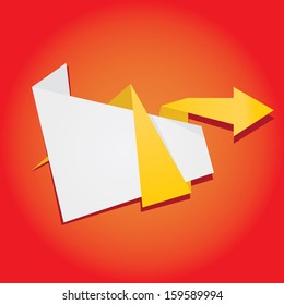 Abstract color origami paper banner on red background. Vector origami Speech bubble. Vector abstract origami background for website or cover design and christmas background. Orange stylish brochure