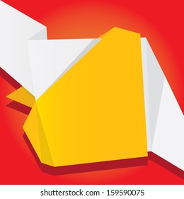 Abstract color origami paper banner on red background. Vector origami Speech bubble. Vector abstract origami background for website or cover design and christmas background. Orange stylish brochure