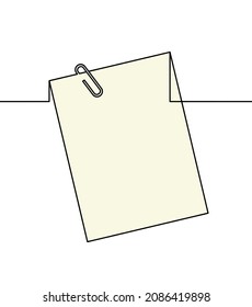 Abstract color paper with paper clip as line drawing on white background