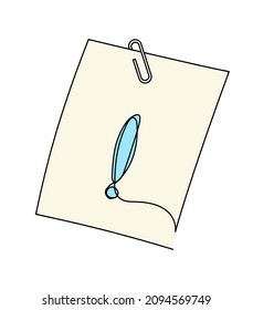 Abstract color paper with paper clip as line drawing on white background