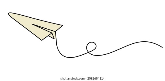 Abstract color paper plane as line drawing on white as background. Vector
