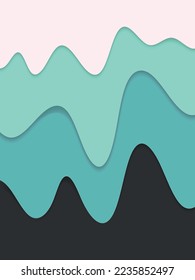 Abstract color papers geometry flat lay composition banner background with light blue, green and pastel blue tones. Abstract green paper cut wave background. Textured pattern for websites, banners.