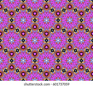 Abstract color pattern in the form of a multicolored mosaic with elements of lace and floral ornament. vector illustration. For textiles, design, wallpapers, greeting cards, products for home