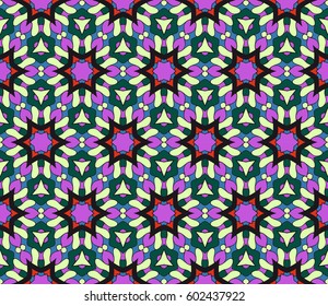 Abstract color pattern in the form of a multicolored mosaic with elements of lace and floral ornament. vector illustration. For textiles, design, wallpapers, greeting cards, products for home