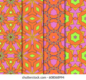 Abstract color pattern set in the form of a multicolored mosaic with elements of lace and floral ornament. vector illustration. For textiles, design, wallpapers, greeting cards, products for home