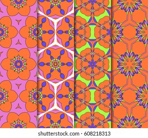 Abstract color pattern set in the form of a multicolored mosaic with elements of lace and floral ornament. vector illustration. For textiles, design, wallpapers, greeting cards, products for home