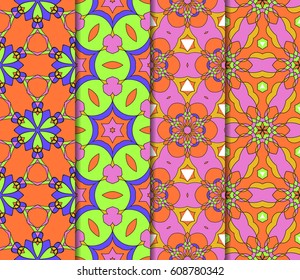 Abstract color pattern set in the form of a multicolored mosaic with elements of lace and floral ornament. vector illustration. For textiles, design, wallpapers, greeting cards, products for home