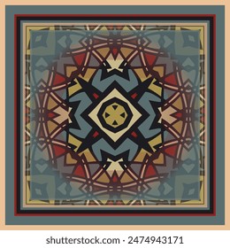 Abstract color pattern in white beige red blue for decoration. Print for paper wallpaper, tiles, textiles, neckerchief. Frame. Scarf design.