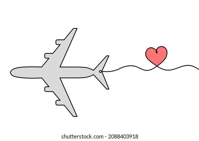 Abstract color plane with clouds as line drawing on white as background. Vector