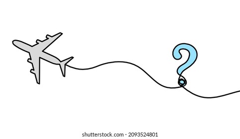Abstract color plane with question mark as line drawing on white as background. Vector
