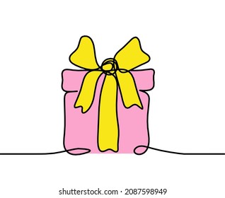 Abstract color present box as continuous line drawing on white background. Vector